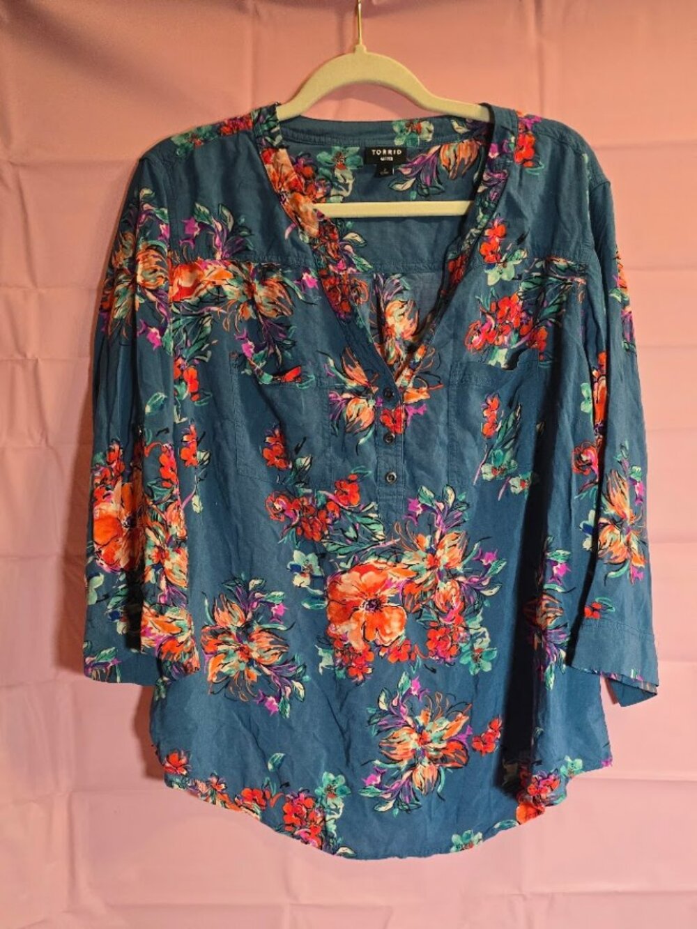 Torrid Harper Pullover Blouse - Teal Bright Floral Print Size 2